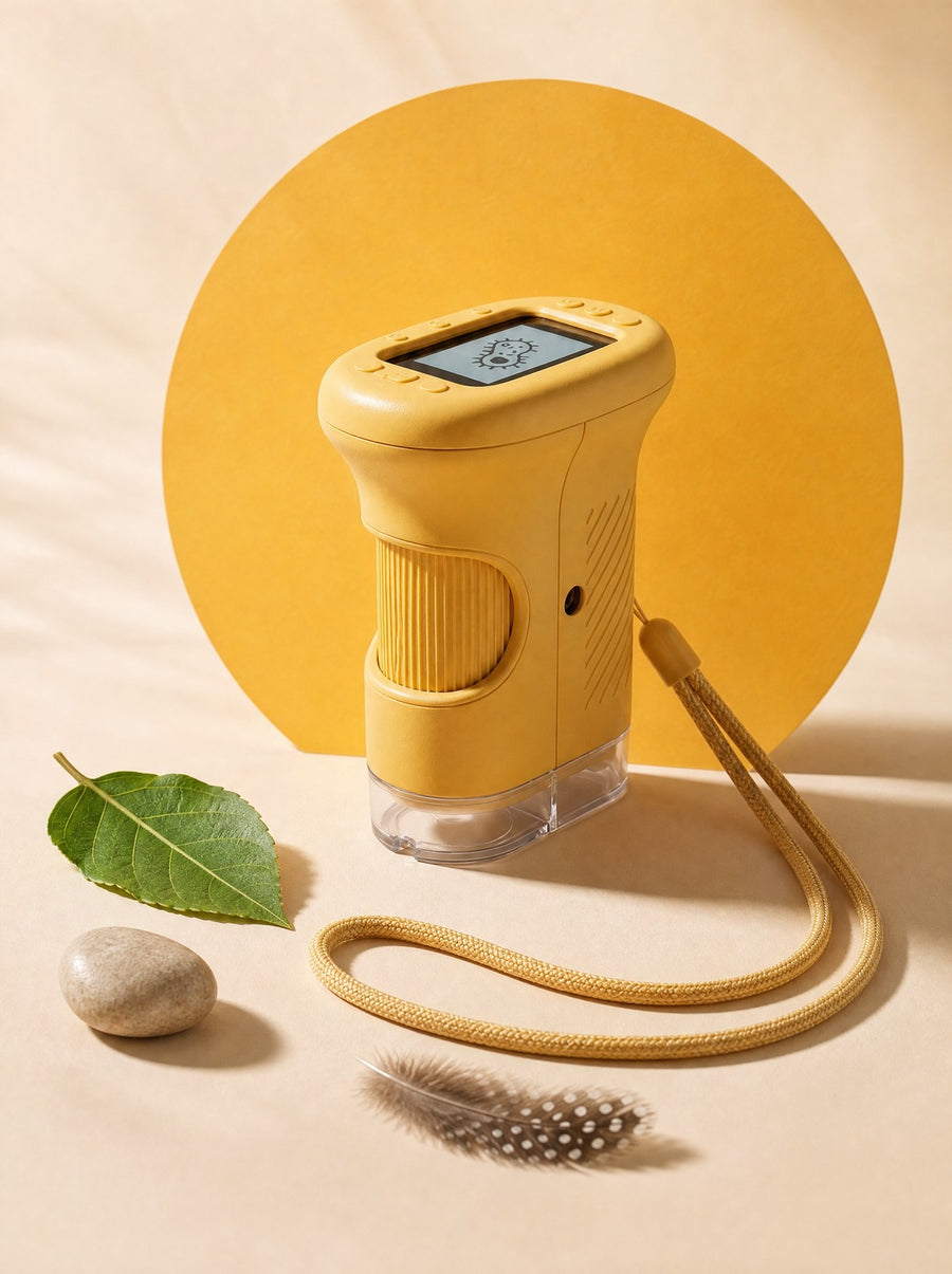 Accuclear with leaf, pebble, feather and warm marigold backdrop